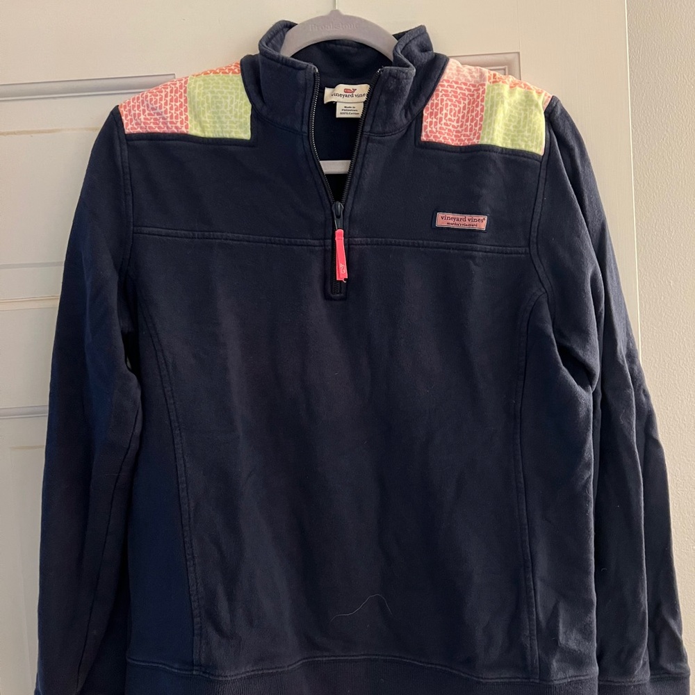 Vineyard Vines Navy Shep Shirt Sweatshirt with Checkered top